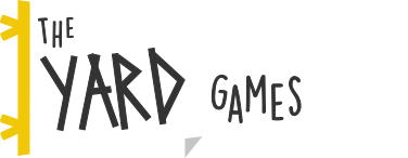 Text logo of 'The Yard Games' with a white pennant design and yellow edge.